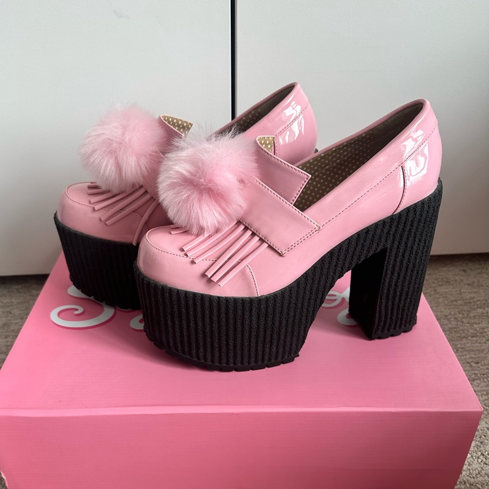 Discontinued Dollskill Sugar Thrillz Pink Princess Puff Platform Loafters Size 8 - Picture 3 of 6